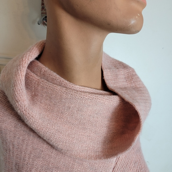 CHICO'S Cozy Stripe Cowl Neck Shimmery Metallic Fringe Poncho NWT OS - Picture 4 of 8